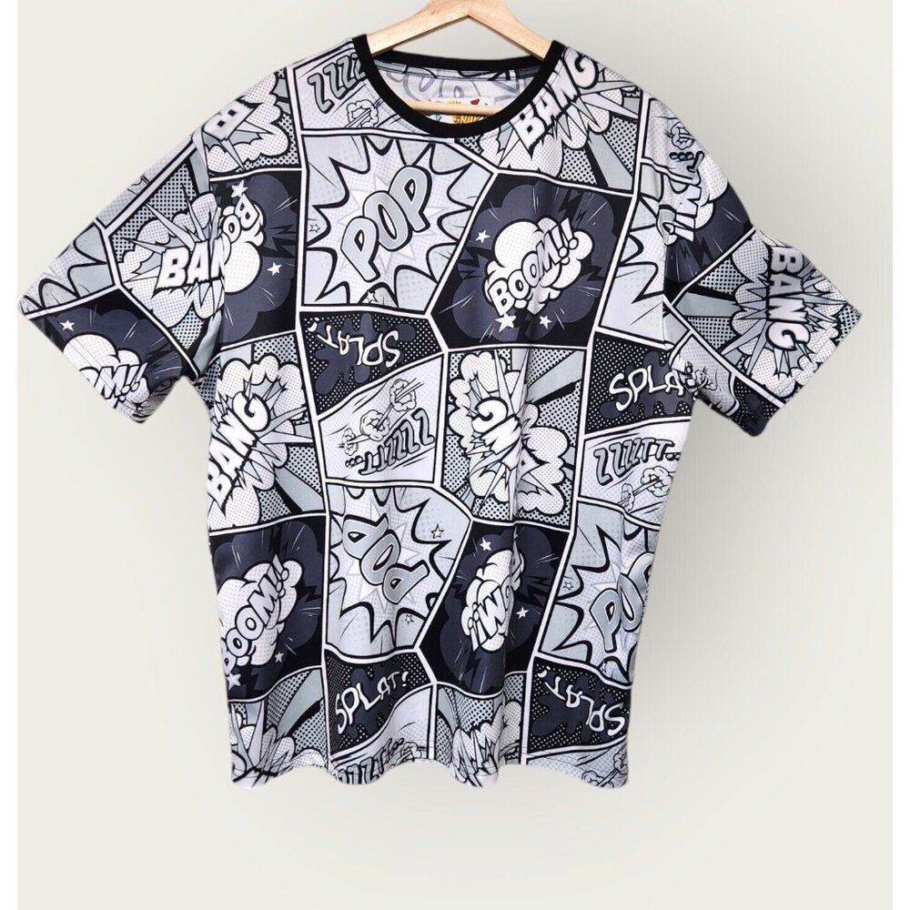 OH SNAP!  Men's 2XL Drill Clothing Co Comic Pop Art T-Shirt Stretch Black White